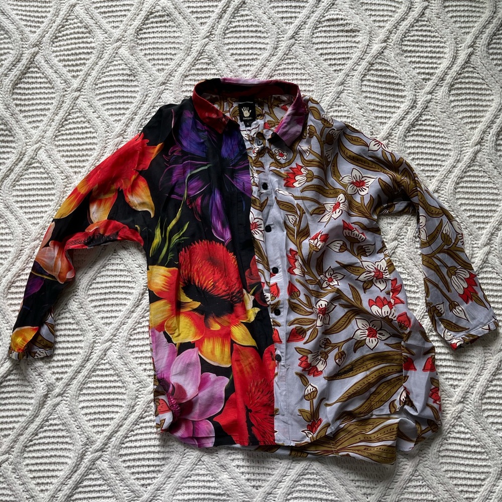 Desigual Mixed Print Button Up Top - image 1